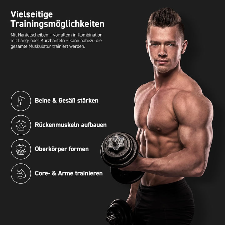 MSPORTS Hantelscheiben Paar Professional aus 100% Gusseisen 5-30 kg Hantel 2 x 10 kg - Schwarz, 2 x