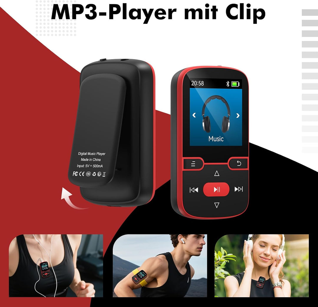 64GB mp3 Player Bluetooth 5.3 mit Clip,Music MP3-Player Kinder HiFi-Sport-Musikplayer, 1,5 Zoll MP3-