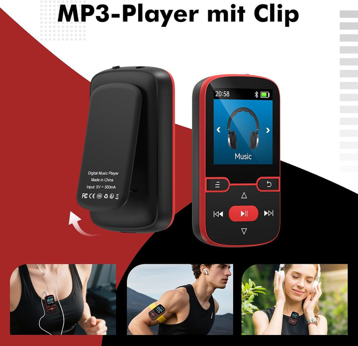 64GB mp3 Player Bluetooth 5.3 mit Clip,Music MP3-Player Kinder HiFi-Sport-Musikplayer, 1,5 Zoll MP3-