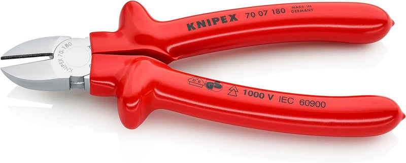 Knipex Seitenschneider verchromt, tauchisoliert, VDE-geprüft 180 mm 70 07 180 verchromt Griffe Tauch