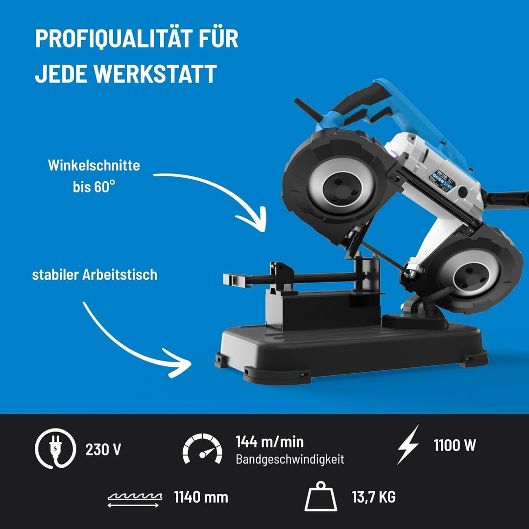 Güde Metallbandsäge MBS 1100 (1100 W, abnehmbarer Arbeitstisch (stationären &amp; mobilen Einsatz), Band