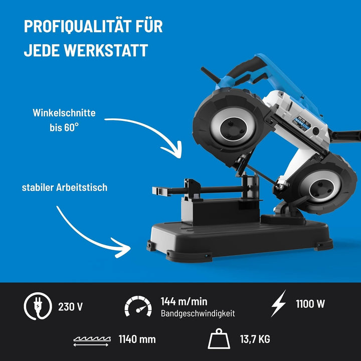 Güde Metallbandsäge MBS 1100 (1100 W, abnehmbarer Arbeitstisch (stationären &amp; mobilen Einsatz), Band