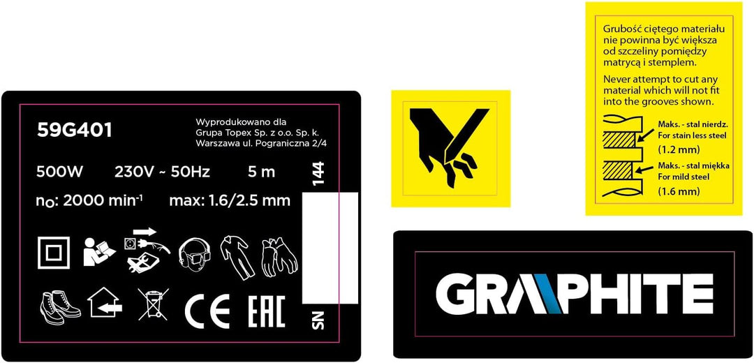Nożyce do cięcia blachy Graphite 59G401 500W do przecinania blachy prostej falistej i trapezowej 59G