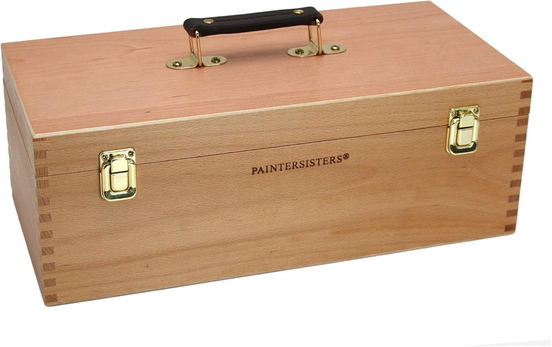 Paintersisters XL-Utensilienkoffer, Malkoffer, Malbox, Pinsel Schatulle Holz, Werkzeugkiste, Aufbewa