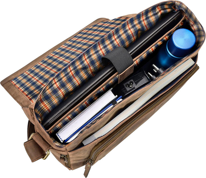 Marc Peter® Bergen leder Umhängetasche für Herren Damen | 15.6 Zoll Laptoptasche | Aktentasche aus e