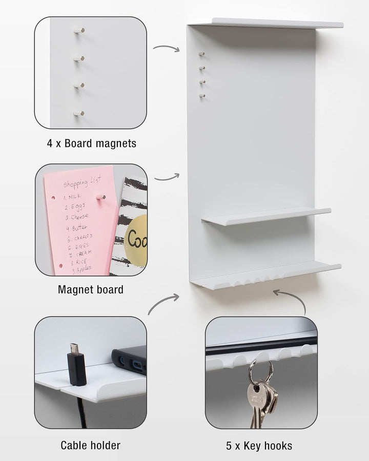 byde Wandorganizer Hele aus Stahlstruktur. 30 x 9 x 49 cm 3-in-1 Wandregal mit Magnettafel und Magne