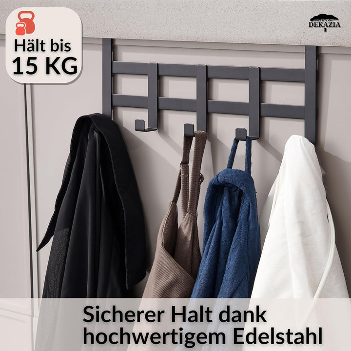 DEKAZIA® Türgarderobe Schwarz zum Einhängen - Bunte Türhakenleiste für Kinderzimmer, Garderobenhaken