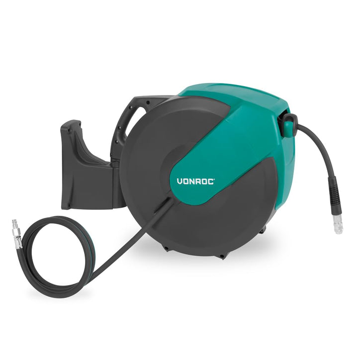 VONROC PRO Automatische Druckluft-Schlauchtrommel 30M – Aufrollbarer Druckluftschlauch, 1m Zuleitung