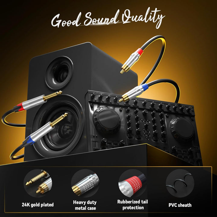 Tisino Cinch auf Klinke 6,3, 2x Cinch auf 2x Grosse Klinke Mono Audio Kabel für AV Receiver, Verstär