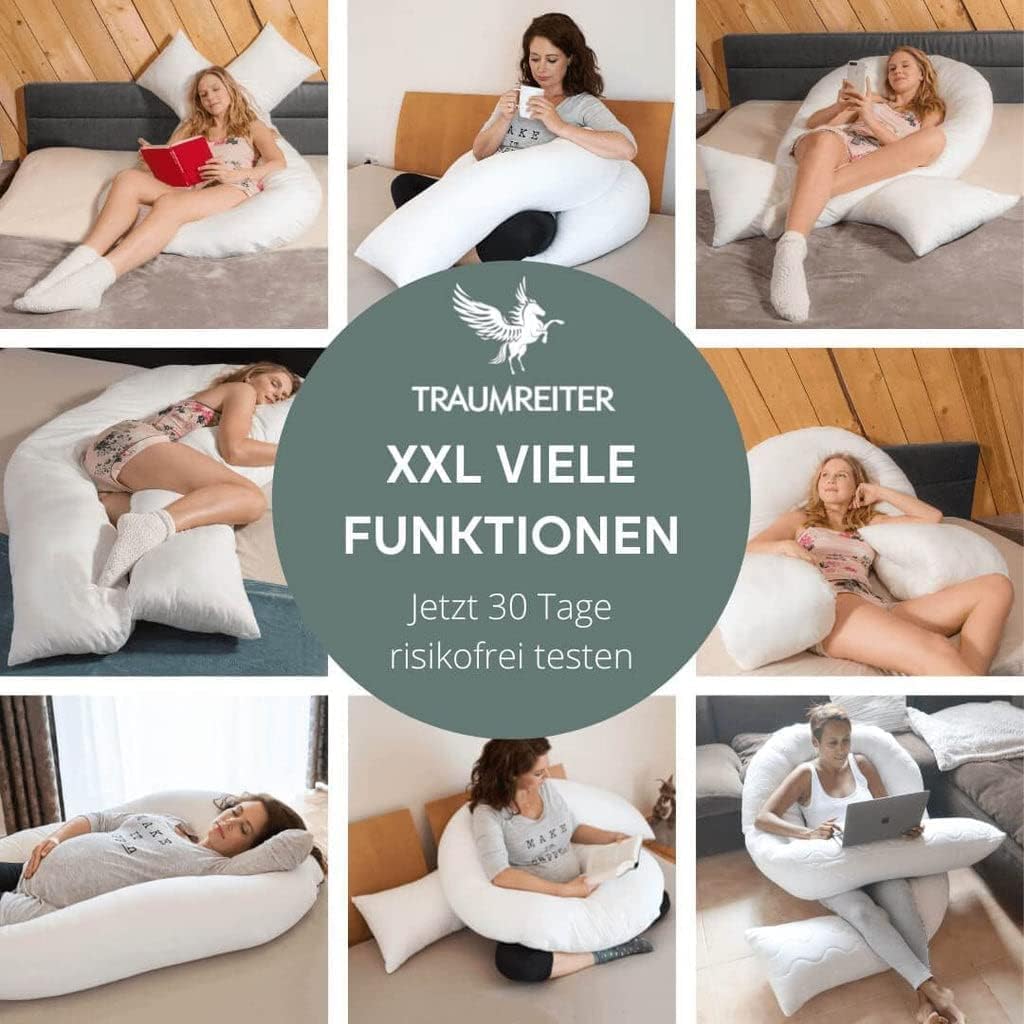 Traumreiter Lesekissen für Bett und Sofa mit Beinhochlagerung | Seitenschläferkissen Jumbo XXL + Bez