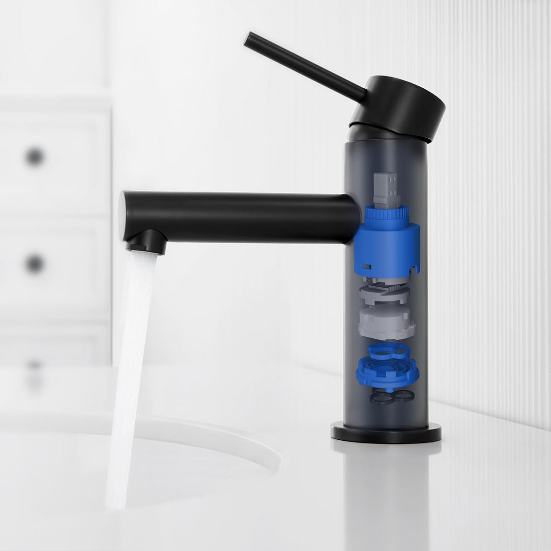 CECIPA Wasserhahn Bad Schwarz, Waschtischarmatur Schwarz mit Auslauf Höhe 90mm, Badezimmer Amaturen