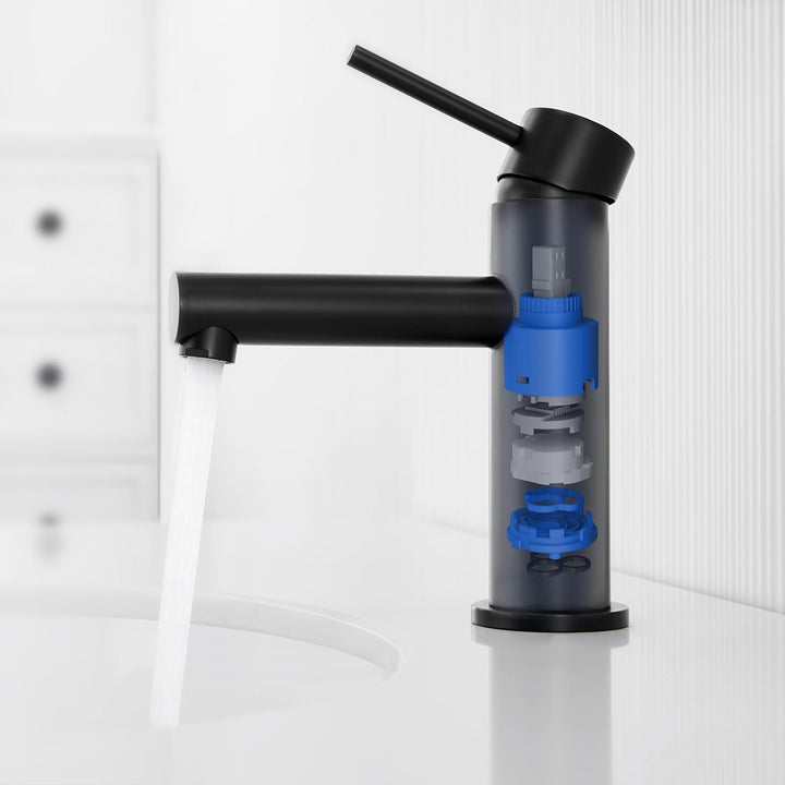 CECIPA Wasserhahn Bad Schwarz, Waschtischarmatur Schwarz mit Auslauf Höhe 90mm, Badezimmer Amaturen