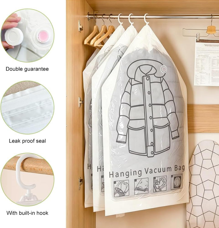Hängende Vakuumbeutel, 6 Stück Vakuumbeutels für Kleidung mit Haken, Vakuumbeutel zum Aufhängen für