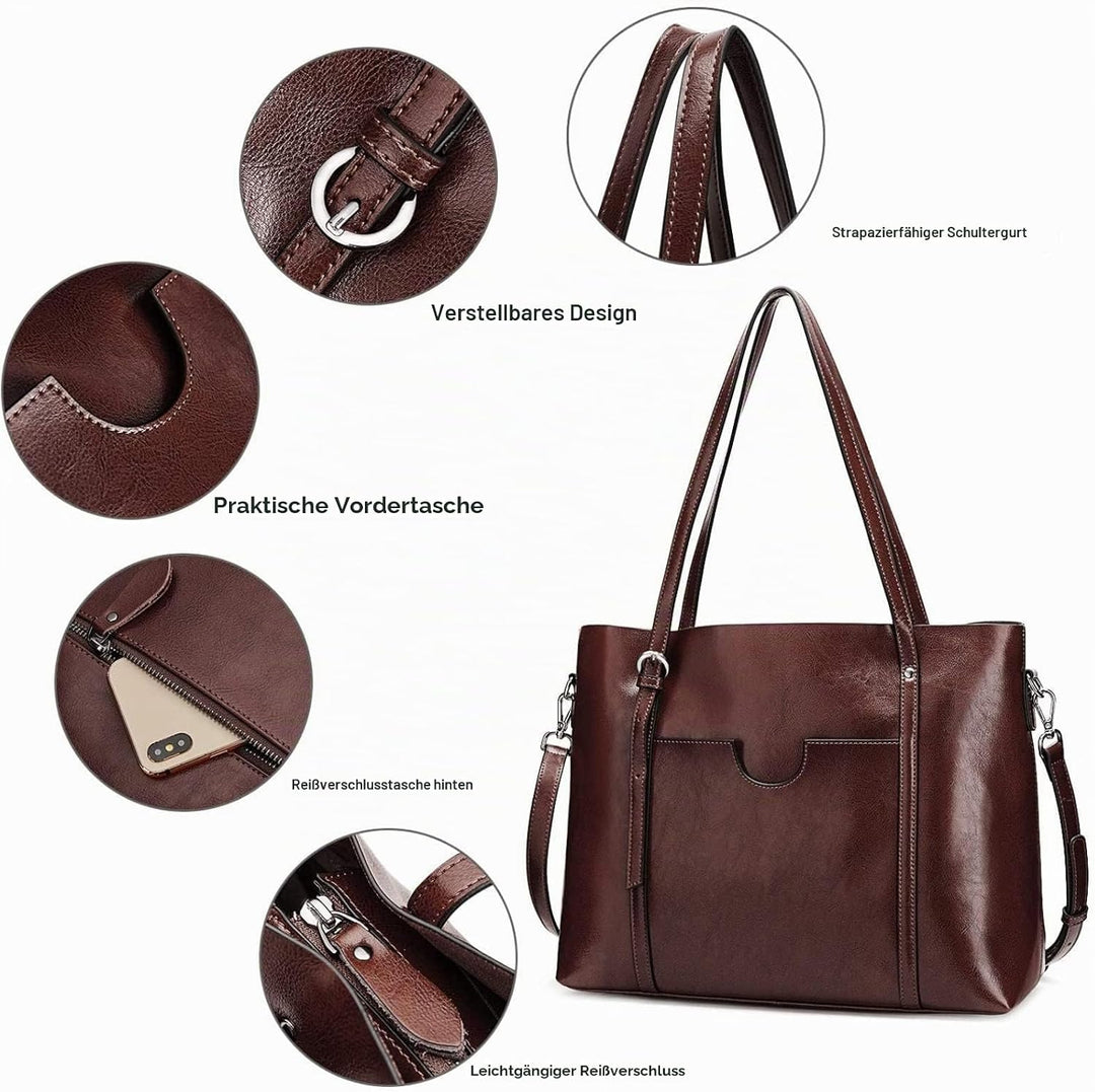 S-ZONE Damen 3-Way Schultertasche Vintage Rindspalt Leder Shopper Grosse Mode Laptop Arbeitstasche U
