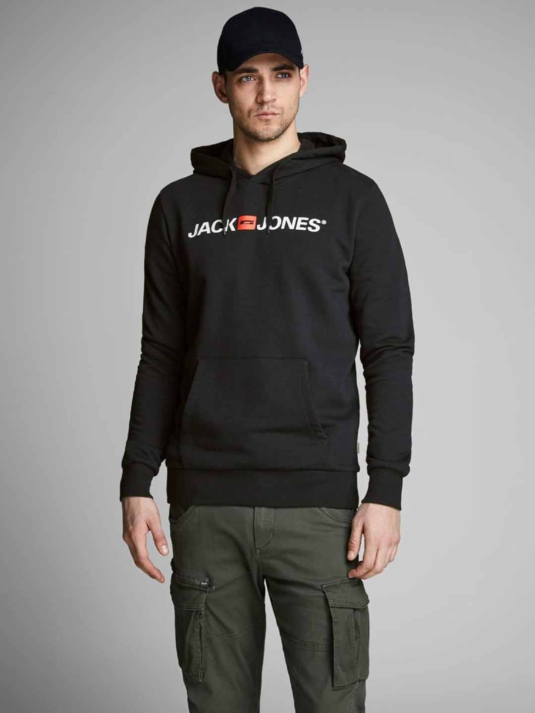 JACK & JONES Male Kapuzenpullover Logo Kapuzenpullover S Schwarz (Black Detail: Reg Fit), S Schwarz