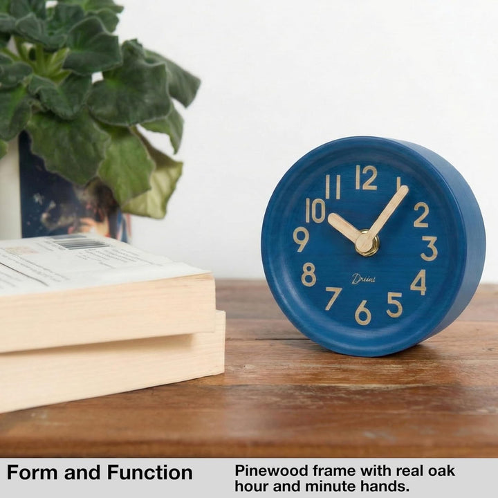 Driini Analoge Tischuhr aus Holz, 10,9 cm, dekorative Uhr aus Kiefernholz, kein Ticken, leicht zu le