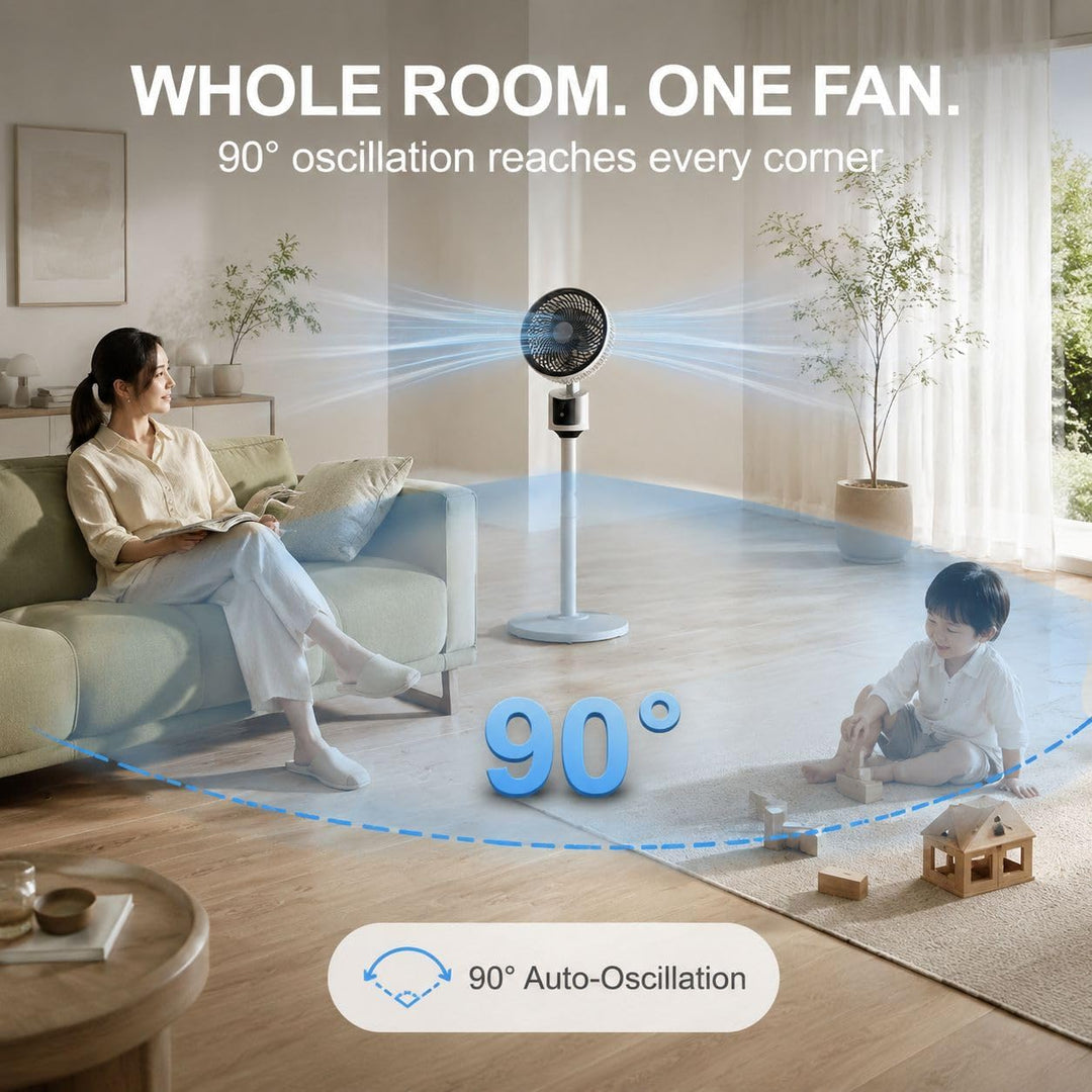 Standventilator für Schlafzimmer – 2026 Verbesserter Ganzraum-Luftzirkulator, 27,4 m Luftstrom, 30 d