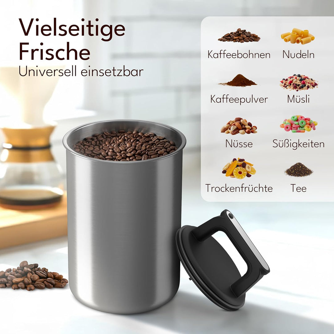KC Kitchen & Co. Kaffeedose luftdicht für 1 kg Kaffeebohnen – Edelstahl Vorratsdose mit Vakuumdeckel