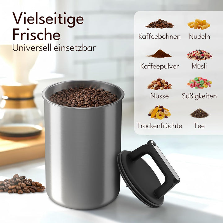 KC Kitchen & Co. Kaffeedose luftdicht für 1 kg Kaffeebohnen – Edelstahl Vorratsdose mit Vakuumdeckel