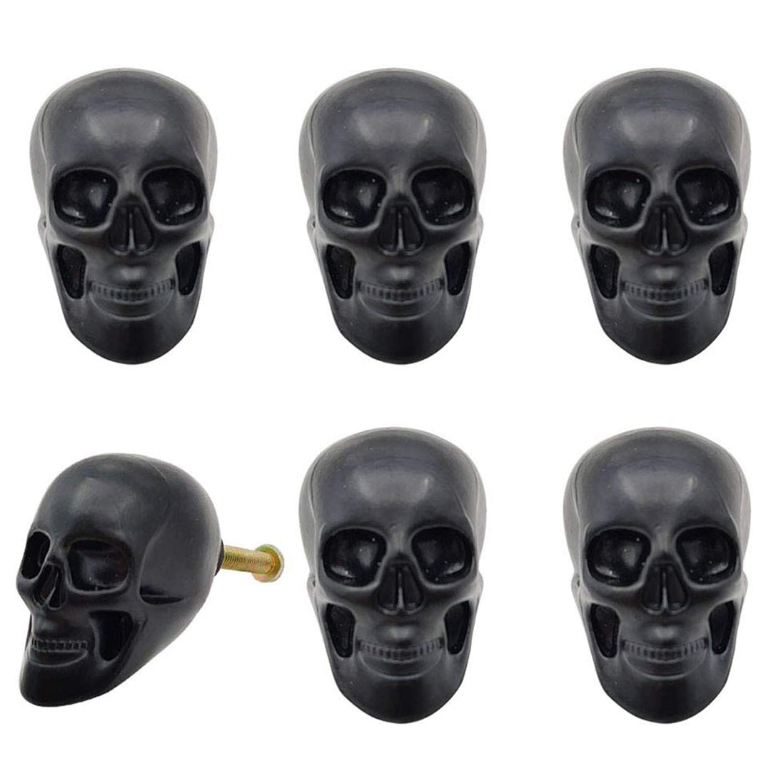 brandname Schwarzer Totenkopf-Skelett-Schrankknöpfe, 6 Stück, Einloch-Zuggriff für Schubladen, Kleid