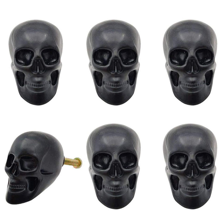 brandname Schwarzer Totenkopf-Skelett-Schrankknöpfe, 6 Stück, Einloch-Zuggriff für Schubladen, Kleid