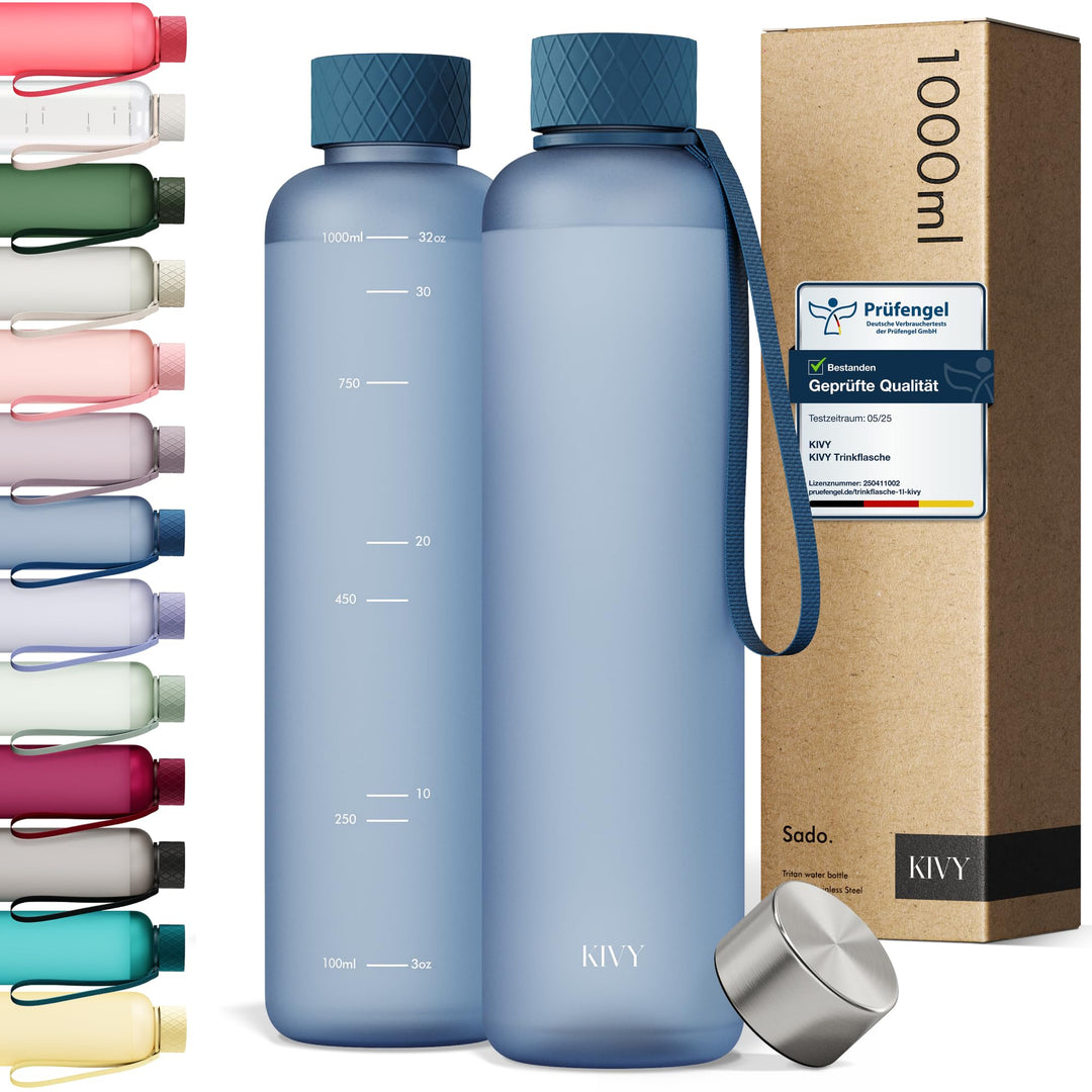 KIVY Trinkflasche 1l - Kohlensäure geeignet & Auslaufsicher - Für Sport, Schule & Büro- Trinkflasche