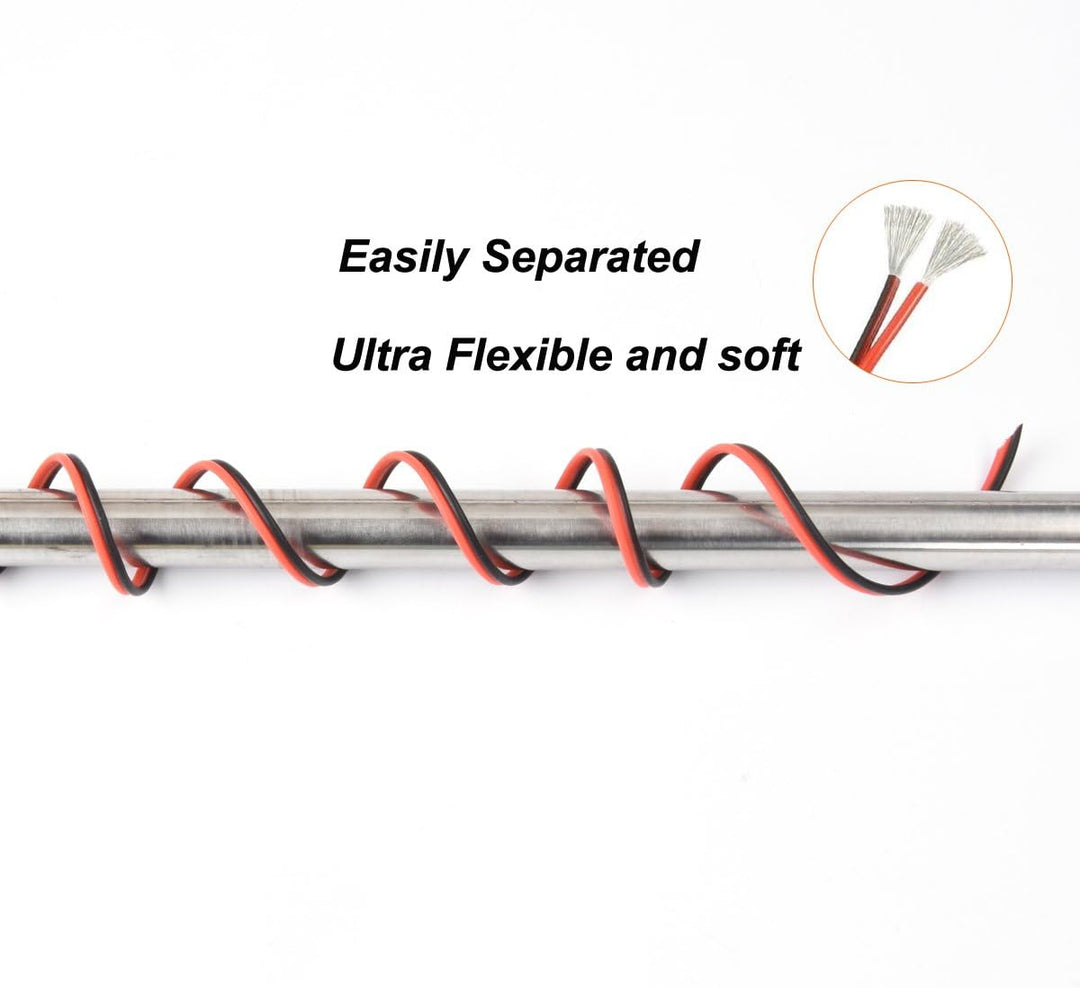 16 AWG Silikon-Elektrodraht, 2 Leiter, parallele Drahtlinie, 18,3 m, schwarz, 9 m, rot, 9 m, 16 Gaug