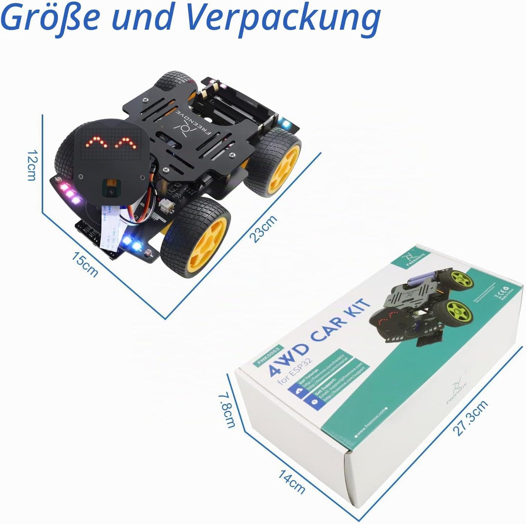 FREENOVE 4WD Car Kit for ESP32 CAM (Included), Dual-core 32-bit 240 MHz Microcontroller, Camera, Dot