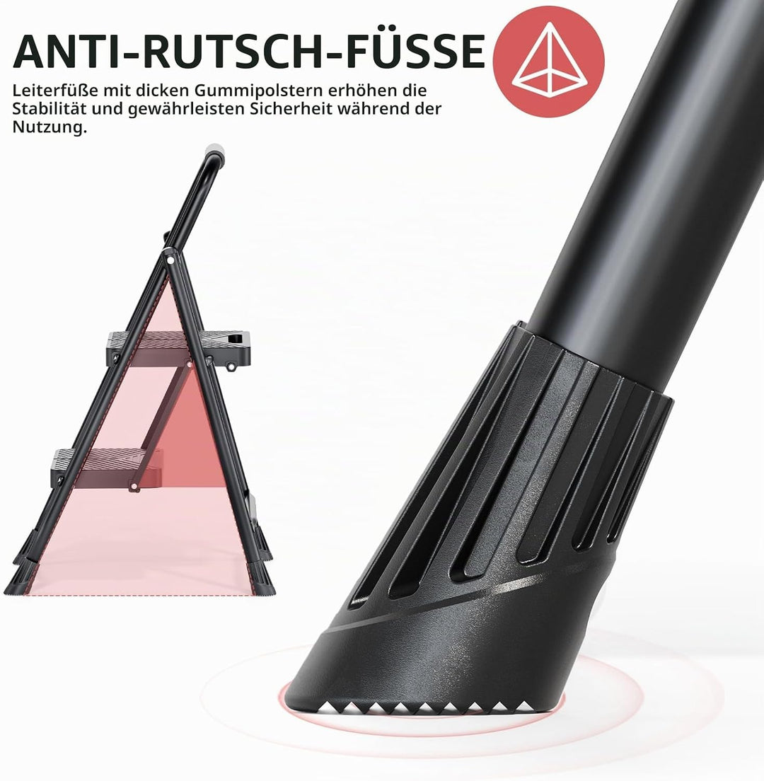 KINGRACK Trittleiter 2 Stufen Klappbar mit Sicherheitsschloss, Anti-Rutsch-Stabilem Klappleiter Trit
