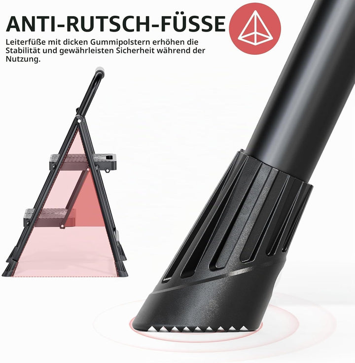 KINGRACK Trittleiter 2 Stufen Klappbar mit Sicherheitsschloss, Anti-Rutsch-Stabilem Klappleiter Trit