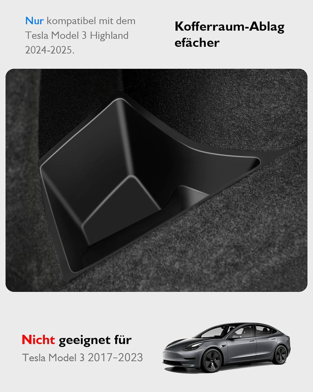 2Pcs Exquisit Kofferraum Organizer für Tesla Model 3 Highland 2024 2025,【Unterteiltes Design】 TPE Ko