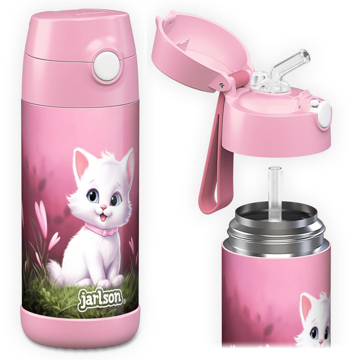 Jarlson® Trinkflasche Kinder Edelstahl Charli [MIT STROHHALM] - Thermosflasche Auslaufsicher - Therm