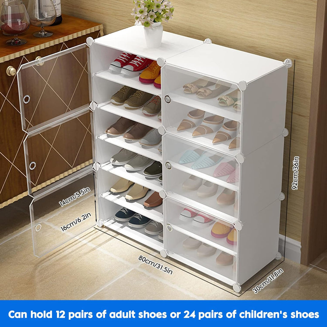 HOMCENT Schuhregal mit Türen und Schlüsselhalter, Schuhschrank für 12-24 Paar Schuhe, Kunststoff Sch