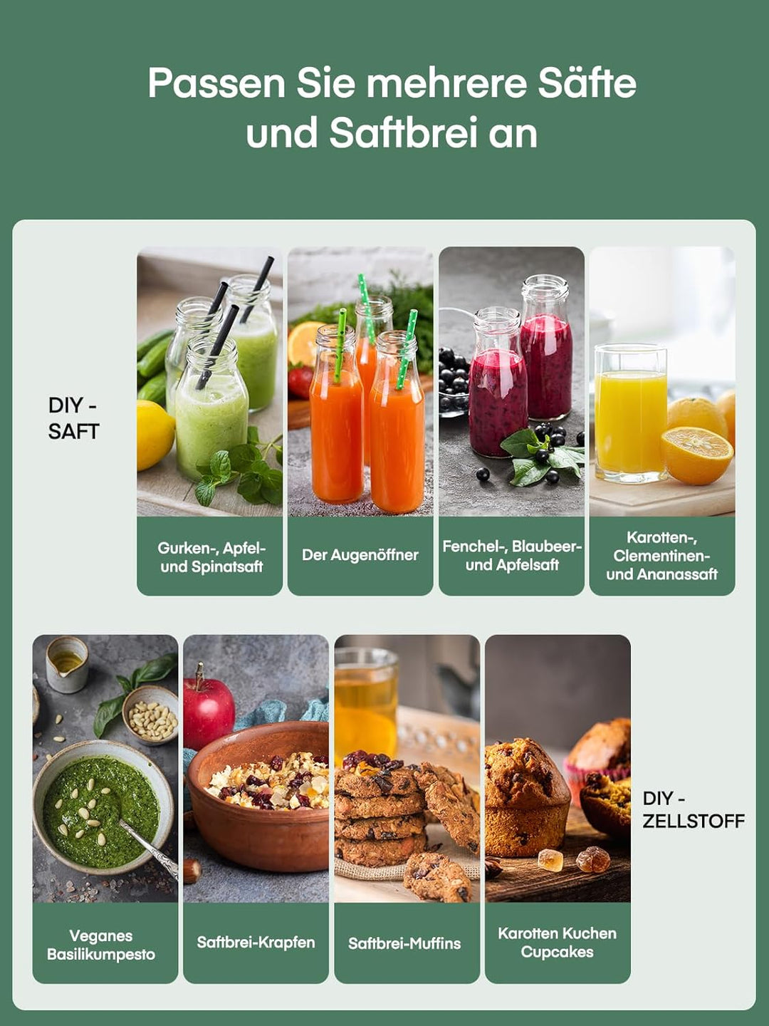 JUILIST Entsafter Gemüse und Obst, 65 mm Einfüllschacht, 3 Einstellungen, Mit Reinigungsbürste, Leic