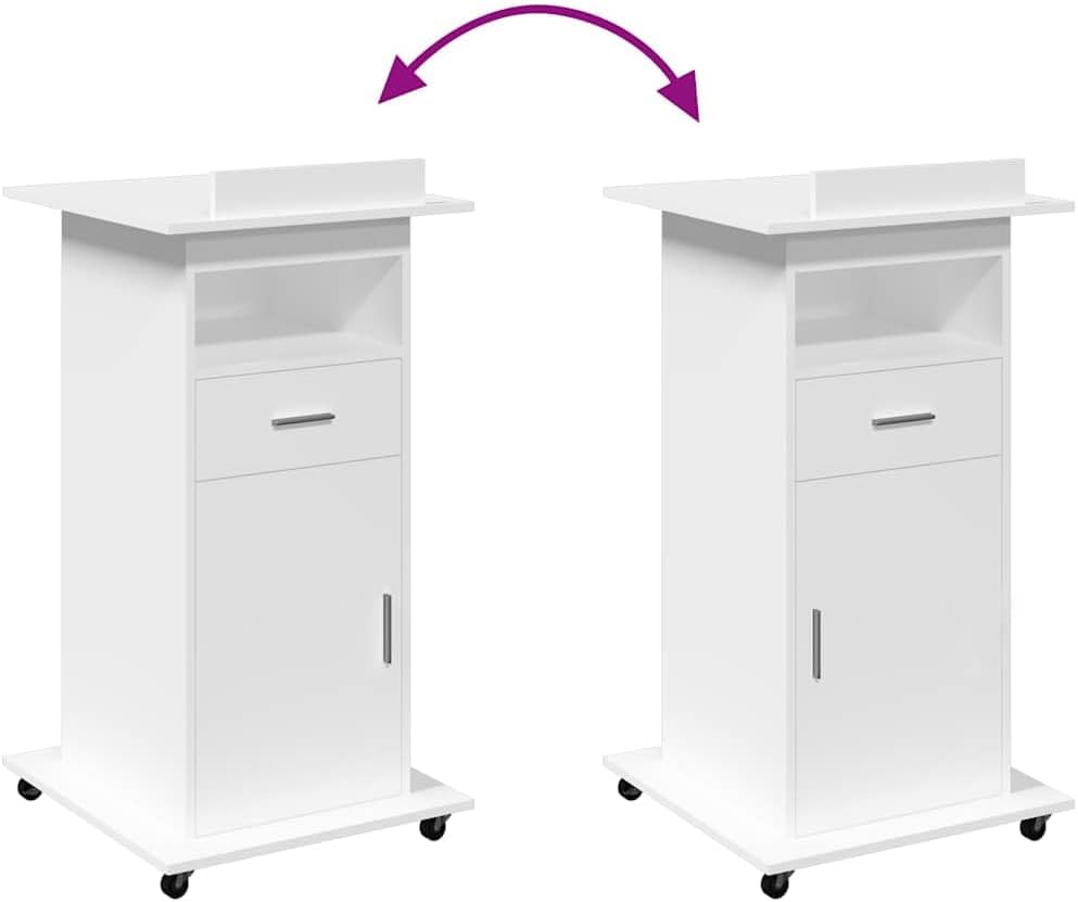 vidaXL Rednerpult, Stehpult mit Rollen Schublade, Mobil Stehtisch Rollbar mit Umrandung, Schreibpult