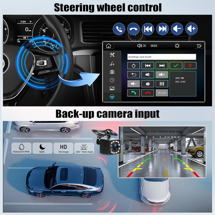 CAMECHO Autoradio 1 Din Wireless Carplay Android Auto Bluetooth Radio mit 7 Zoll LED Touchscreen mit