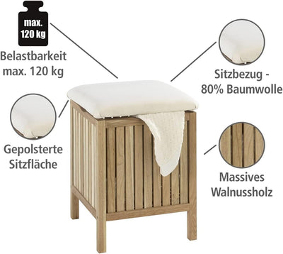 WENKO Badhocker Norway mit Wäschesammler, Wohnhocker mit gepolsterter und aufklappbarer Sitzfläche a