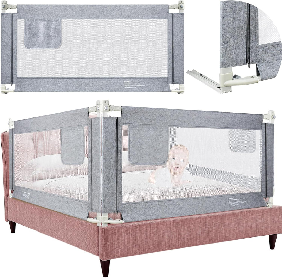 Babybettgitter mit 28-Fach Höhenverstellung (70-93 cm), Rausfallschutz Bett, Reise-Bettgitter mit At