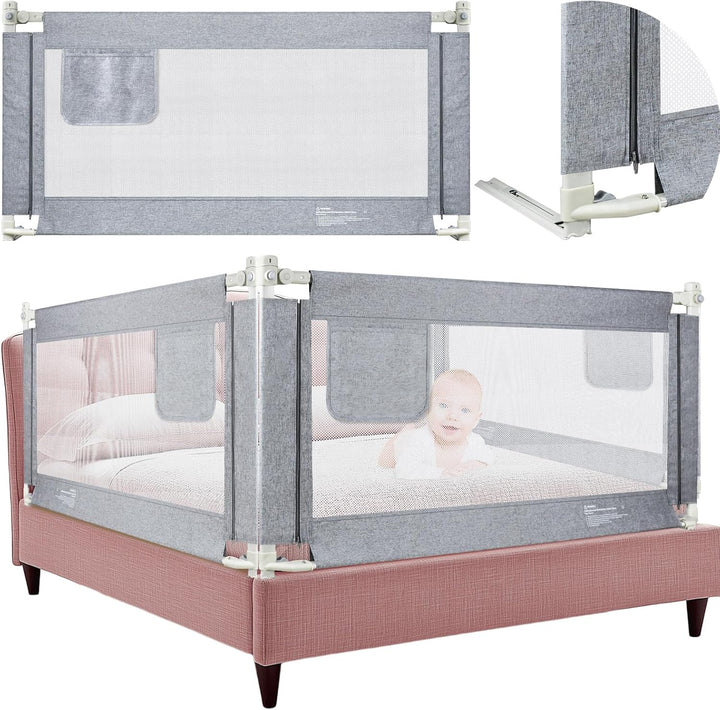 Babybettgitter mit 28-Fach Höhenverstellung (70-93 cm), Rausfallschutz Bett, Reise-Bettgitter mit At