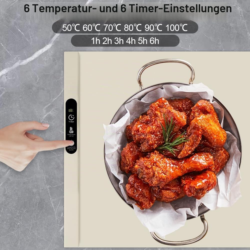 Vicloon Warmhalteplatte für Speisen, Silikon Speisenwärmer, 6 Temperatur und 6 Timer-Einstellungen,