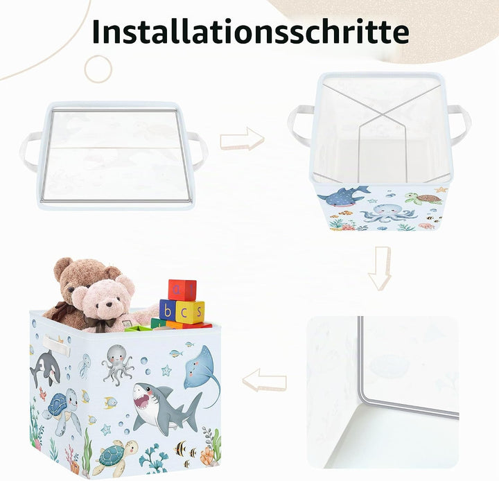 Clastyle 3 Stück Meerestiere Aufbewahrungsbox Stoff für Kallax Faltbar Aufbewahrungskorb Klein Schra