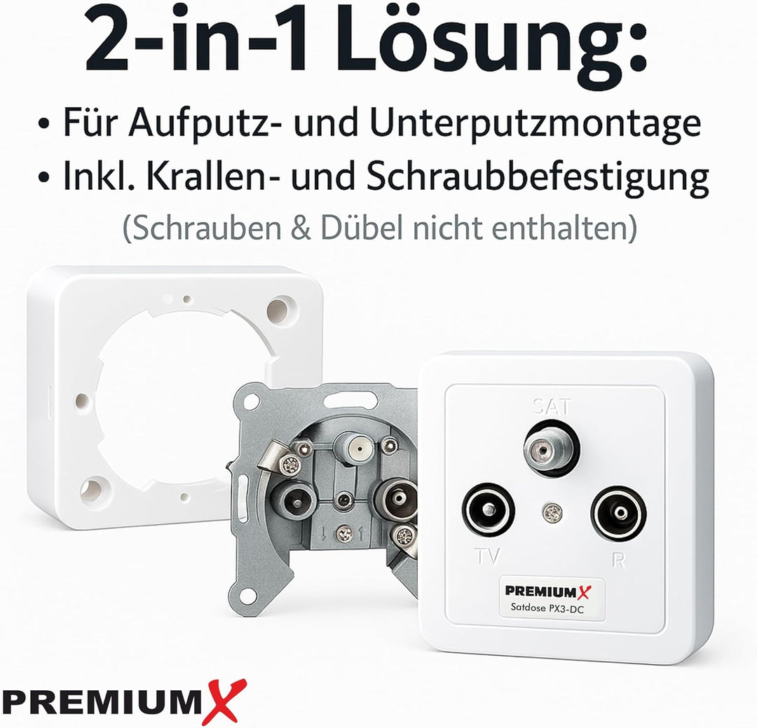Premium X 10x PX3-DC 3-Fach Sat Durchgangsdose DC-Durchgang Antennendose Dose SAT TV Radio DVB-T Uni