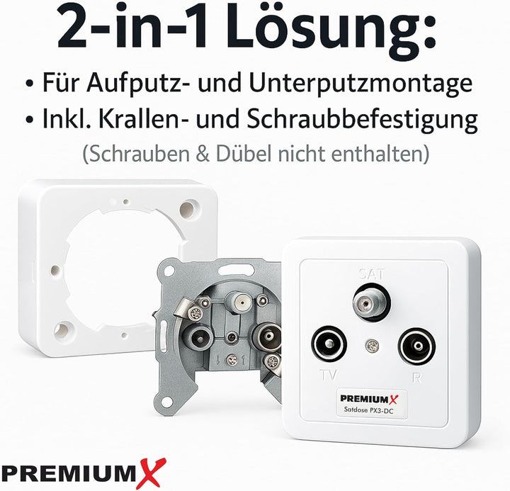Premium X 10x PX3-DC 3-Fach Sat Durchgangsdose DC-Durchgang Antennendose Dose SAT TV Radio DVB-T Uni