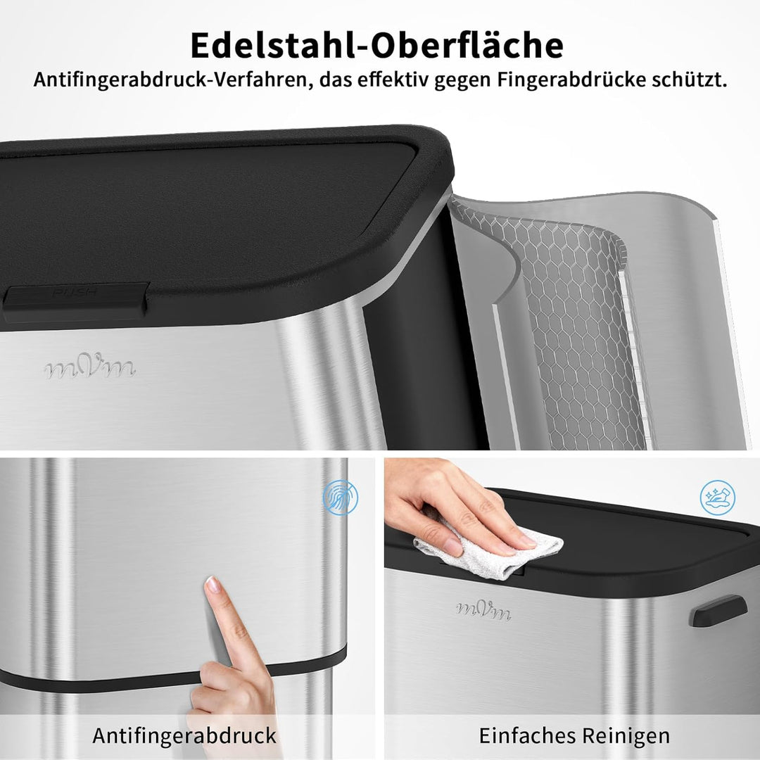 mVm Mülleimer Küche,60 Liter Treteimer,Mülltrennsystem, Abfalleimer Küche mit Inneneimer aus Kunstst