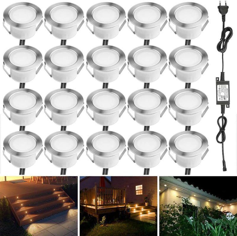 INDARUN 20er Set LED Bodeneinbauleuchten Aussen Warmweiss Ø45mm Terrasse Einbaustrahler, Led Terrass