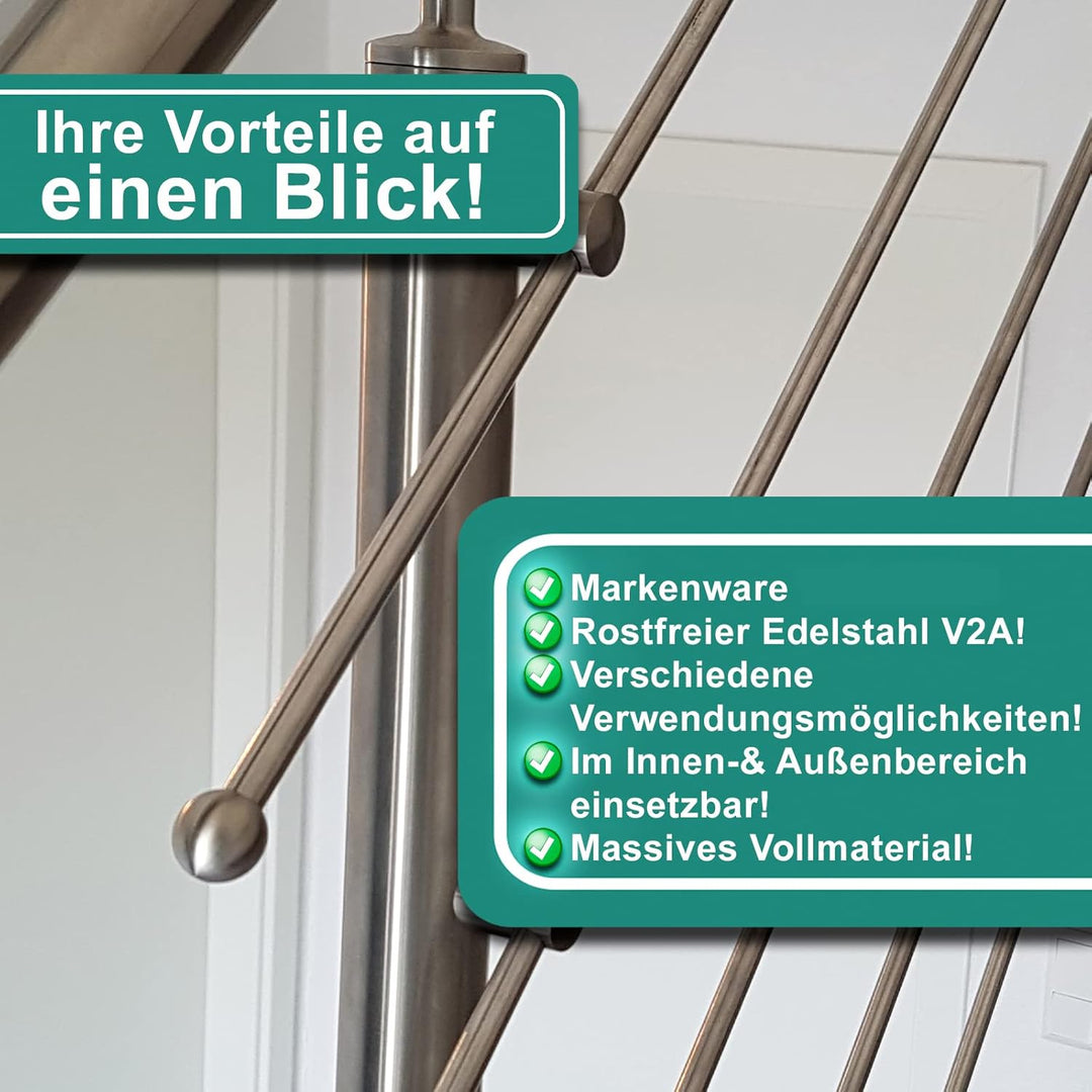 PRIOstahl Zierkugel Vollkugel mit Gewinde Edelstahlkugeln Stabkugel Endkappe - 10 x Kugel für M6 Sta