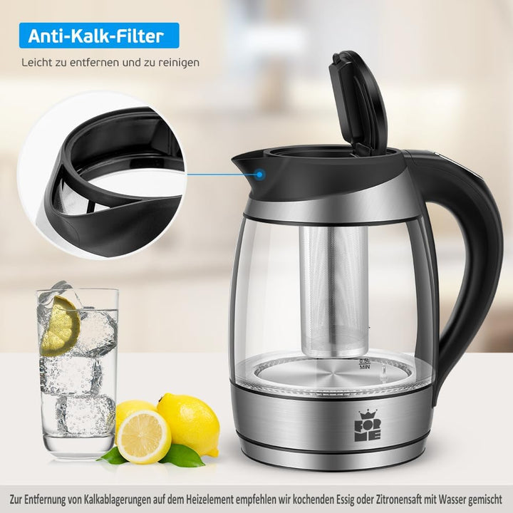 ForMe Glas Wasserkocher 1,8 Temperatureinstellung Temperaturwahl 40°C-100°C Farbwechsel LED I BPA FR