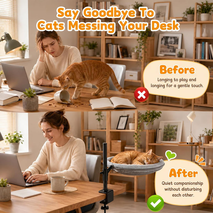 Katzenbett Schreibtisch, 360° Drehbar Höhenverstellbar Katzen Hängematte | Katzen Schreibtischbett K