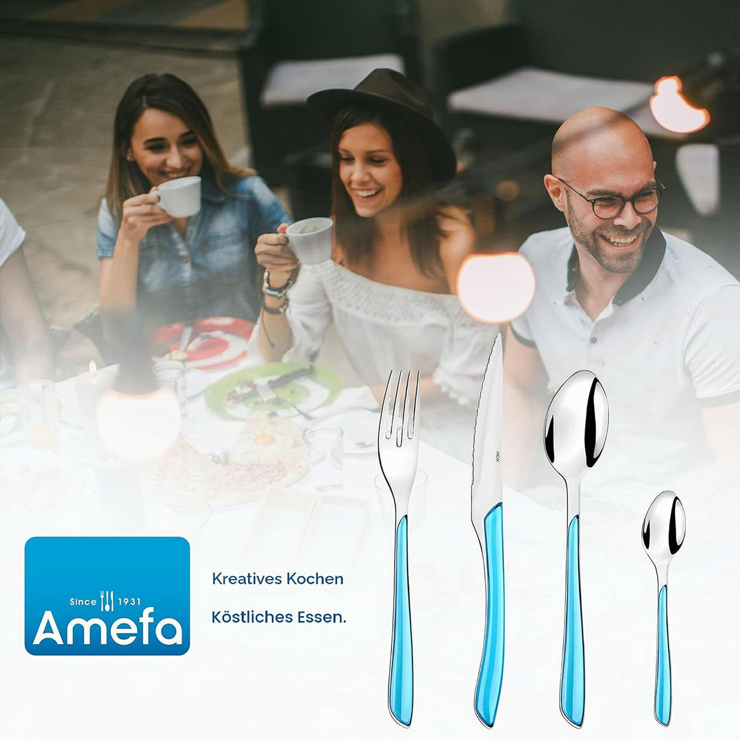 Amefa ECLAT Besteck Set, Türkis, Essbesteck 24-teilig, für 6 Personen, Edelstahl rostfrei, hochwerti