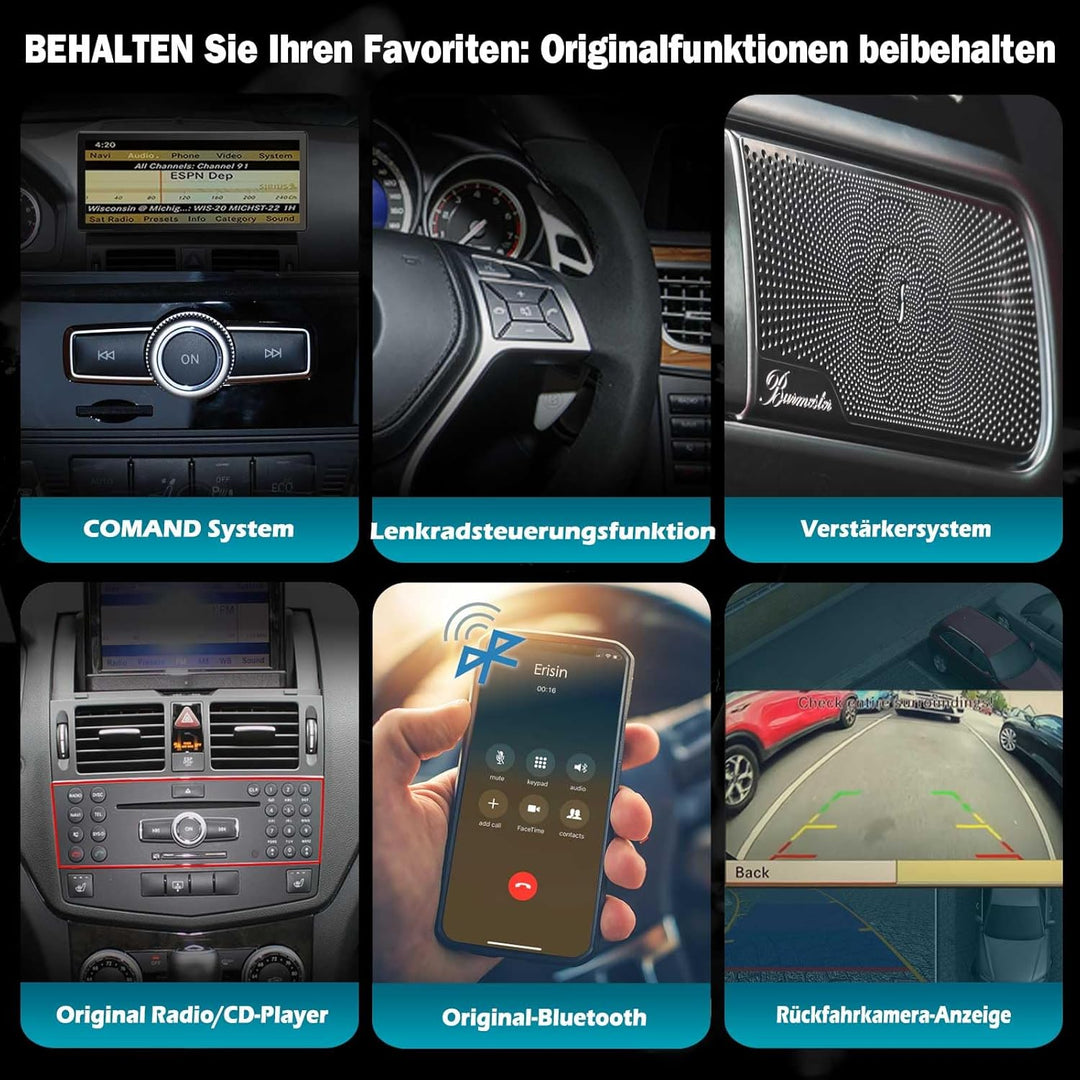 Erisin 10,25 Zoll 8-Kern 4GB+64GB Android 14 Autoradio Bluetooth mit GPS Navigation für Mercedes W20